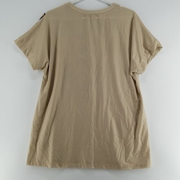 Misslook Tee Shirt Women's Medium Short Sleeve Olive Green Beige Medallion Print - Picture 7 of 9